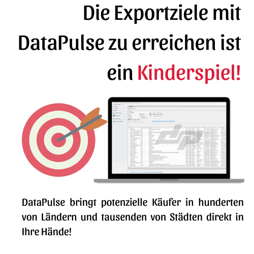 Die Exportziele mit DataPulse zu erreichen ist ein Kinderspiel! DataPulse bringt potenzielle Käufer in hunderten von Ländern und tausenden von Städten direkt in Ihre Hände!